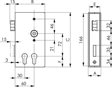 AMF Schlosskasten für zwei Profilzylinder Nr. 140 D