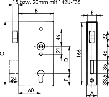 AMF Schlosskasten blank mit Schloss verzinkt Nr. 140U Komplett Set