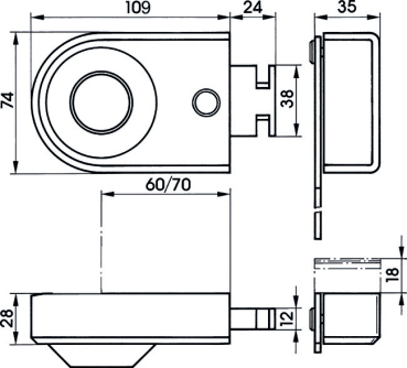 IKON Kastenriegelschloss ohne Zylinder mit Sperrbügel 9136