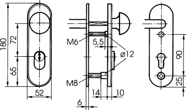 IKON Stahl Kurzschild-Schutzbeschlag mit Zylinderabdeckung - Rundknauf/Drücker Nr. S426