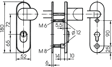IKON Stahl Kurzschild-Schutzbeschlag mit Zylinderabdeckung - Winkelknauf/Drücker Nr. S428