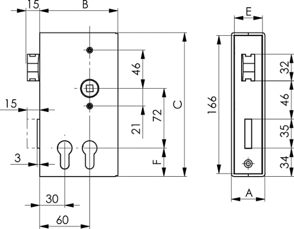 AMF Schlosskasten für zwei Profilzylinder Nr. 140 D