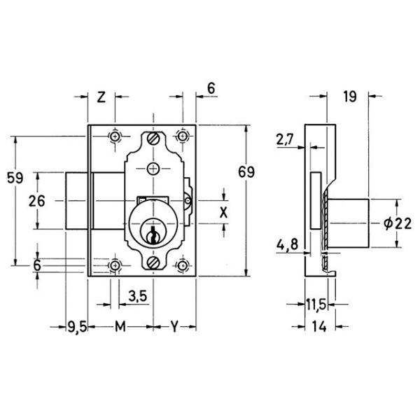 JuNie Zylinder-Riegelschloss 2808
