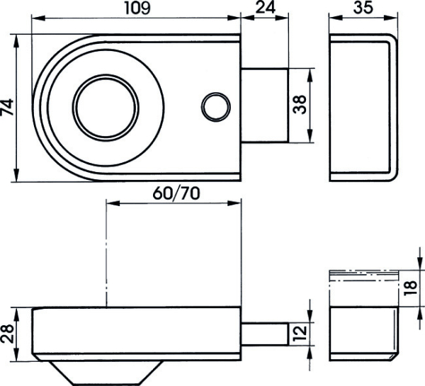 IKON Kastenriegelschloss ohne Zylinder 9133