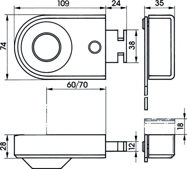 IKON Kastenriegelschloss ohne Zylinder mit Sperrbügel 9136