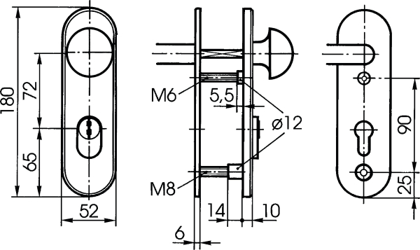 IKON Stahl Kurzschild-Schutzbeschlag mit Zylinderabdeckung - Rundknauf/Drücker Nr. S426