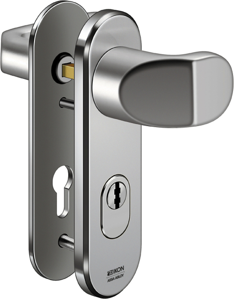 IKON Stahl Kurzschild-Schutzbeschlag mit Zylinderabdeckung - Winkelknauf/Drücker Nr. S428