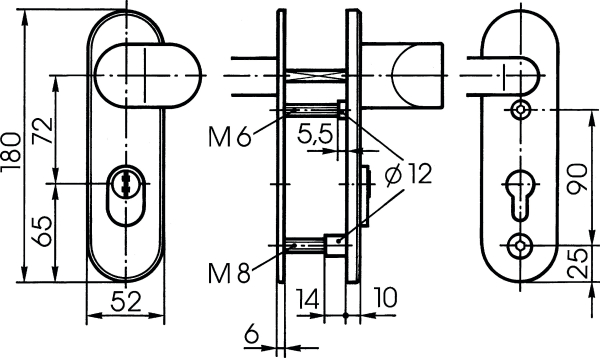 IKON Stahl Kurzschild-Schutzbeschlag mit Zylinderabdeckung - Winkelknauf/Drücker Nr. S428