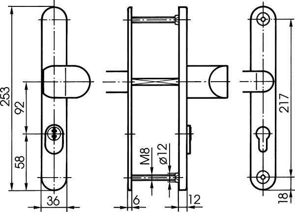 IKON Stahl Schutzbeschlag für Rohrrahmentüren mit Zylinderabdeckung - Winkelknauf/Drücker Nr. S648